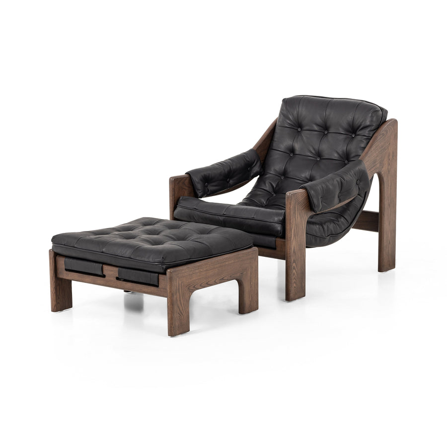 Halston Chair-Four Hands-FH-237803-003-Lounge ChairsHeirloom Black with Terra Brown Ash-with Ottoman-1-France and Son
