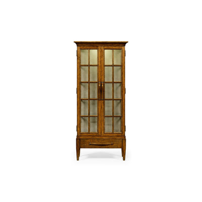 Tall Plank Glazed Display Cabinet-Jonathan Charles-JCHARLES-491063-DTM-Bookcases & CabinetsMedium Driftwood-3-France and Son