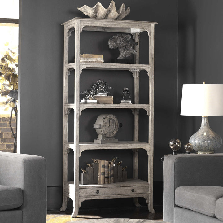 Bridgely Aged White Etagere-Uttermost-UTTM-25661-Bookcases & Cabinets-2-France and Son