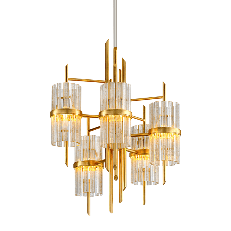 Symphony 5Lt Chandelier Gold Leaf W Polished Stainless-Corbett Lighting-CORBETT-257-05-Chandeliers-1-France and Son