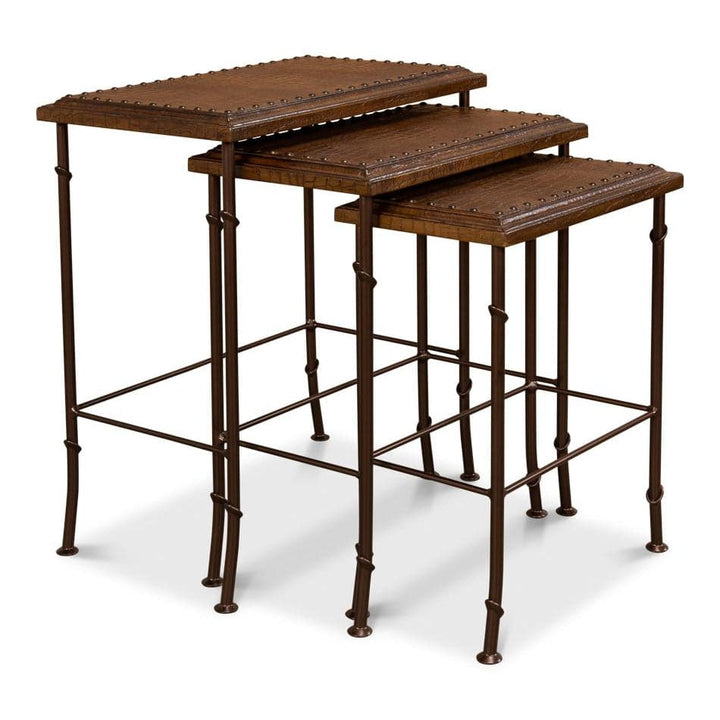 Croc Leather Nesting Tables Set/3-SARREID-SARREID-25953-Side Tables-1-France and Son