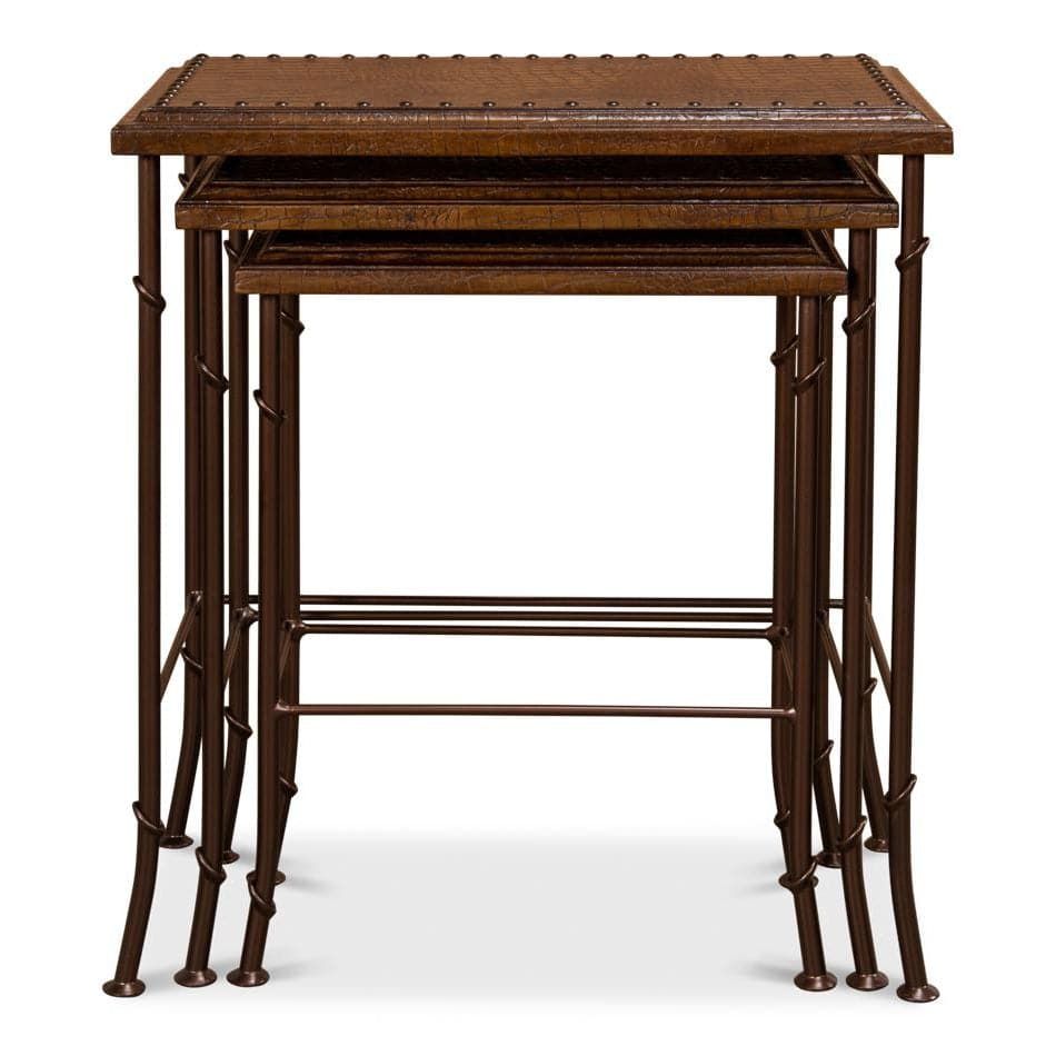 Croc Leather Nesting Tables Set/3-SARREID-SARREID-25953-Side Tables-7-France and Son