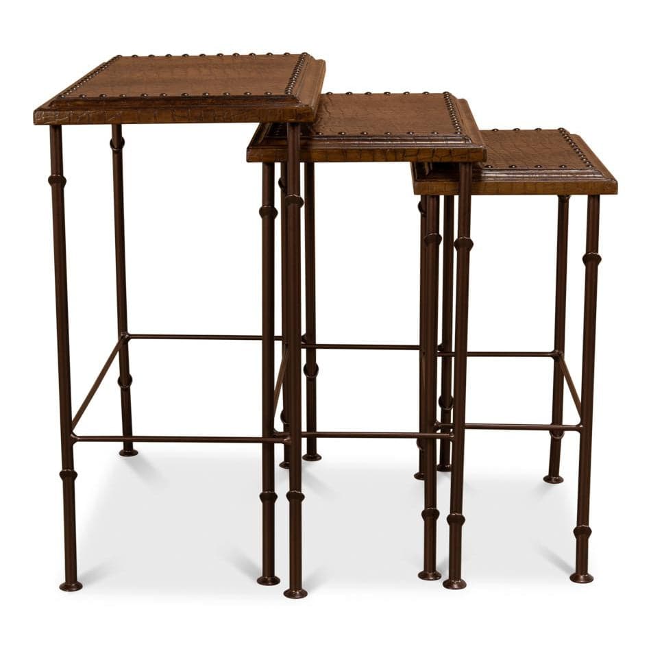 Croc Leather Nesting Tables Set/3-SARREID-SARREID-25953-Side Tables-8-France and Son