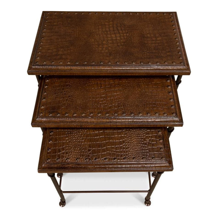 Croc Leather Nesting Tables Set/3-SARREID-SARREID-25953-Side Tables-9-France and Son