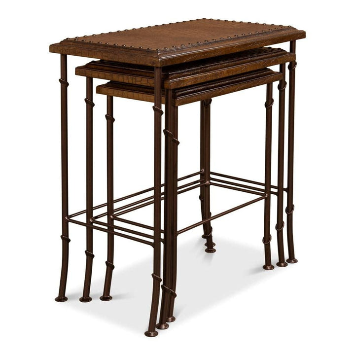 Croc Leather Nesting Tables Set/3-SARREID-SARREID-25953-Side Tables-4-France and Son