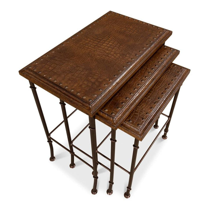 Croc Leather Nesting Tables Set/3-SARREID-SARREID-25953-Side Tables-5-France and Son