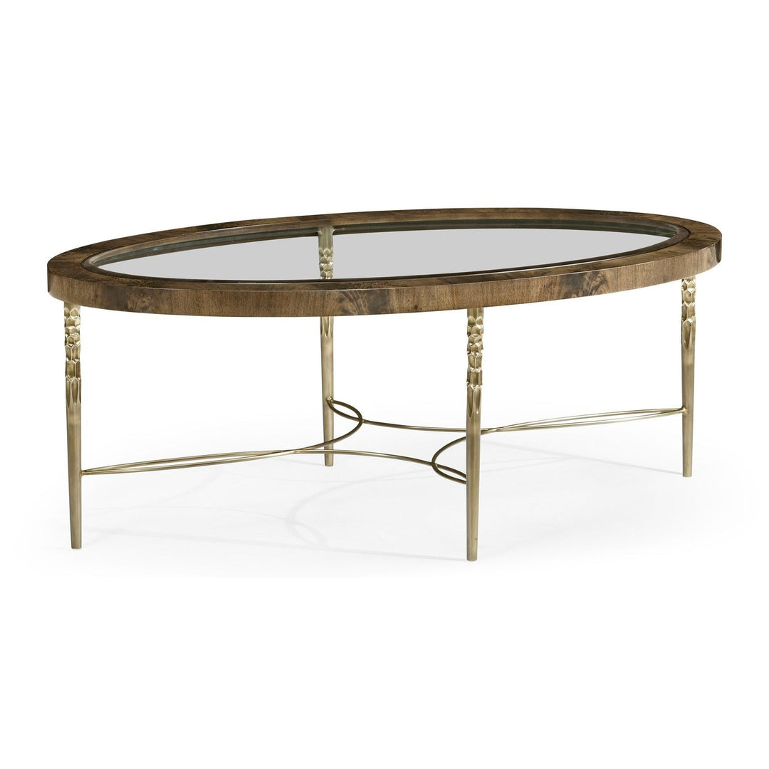 Oval Coffee Table with Brass Base-Jonathan Charles-JCHARLES-495649-MBL-Coffee TablesBleached Mahogany-1-France and Son