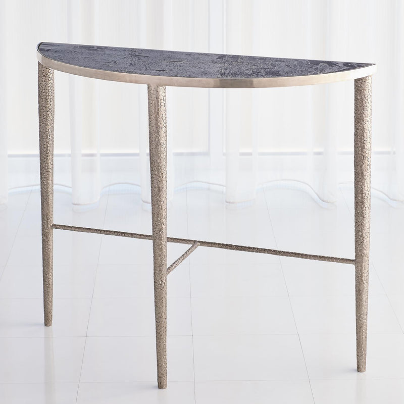 Hammered Console Table-Global Views-GVSA-7.91138-Console TablesAntique Nickel With Grey Marble-3-France and Son