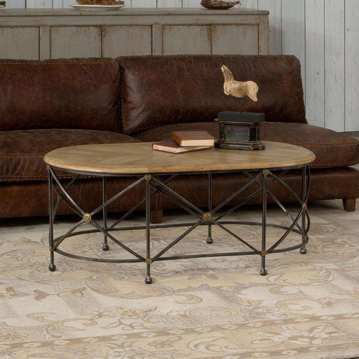 Drum & Fife Oval Coffee Table-SARREID-SARREID-28690-Coffee Tables-2-France and Son