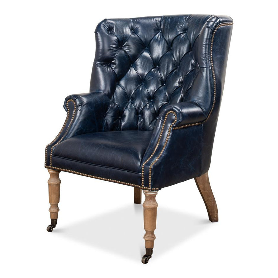 Welsh Blue Leather Chair-SARREID-SARREID-29727-Lounge Chairs-1-France and Son