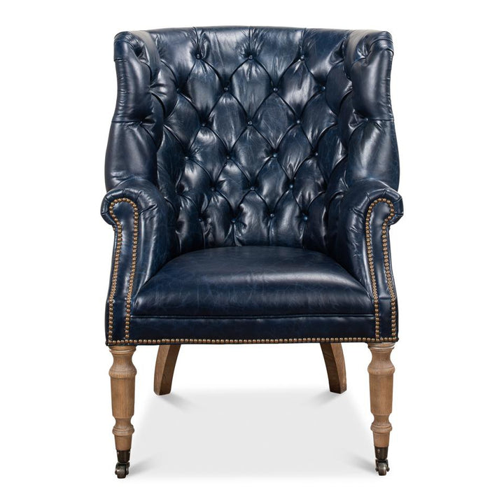 Welsh Blue Leather Chair-SARREID-SARREID-29727-Lounge Chairs-4-France and Son
