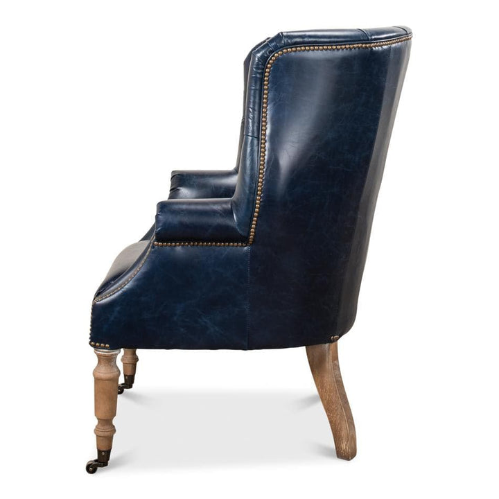 Welsh Blue Leather Chair-SARREID-SARREID-29727-Lounge Chairs-5-France and Son