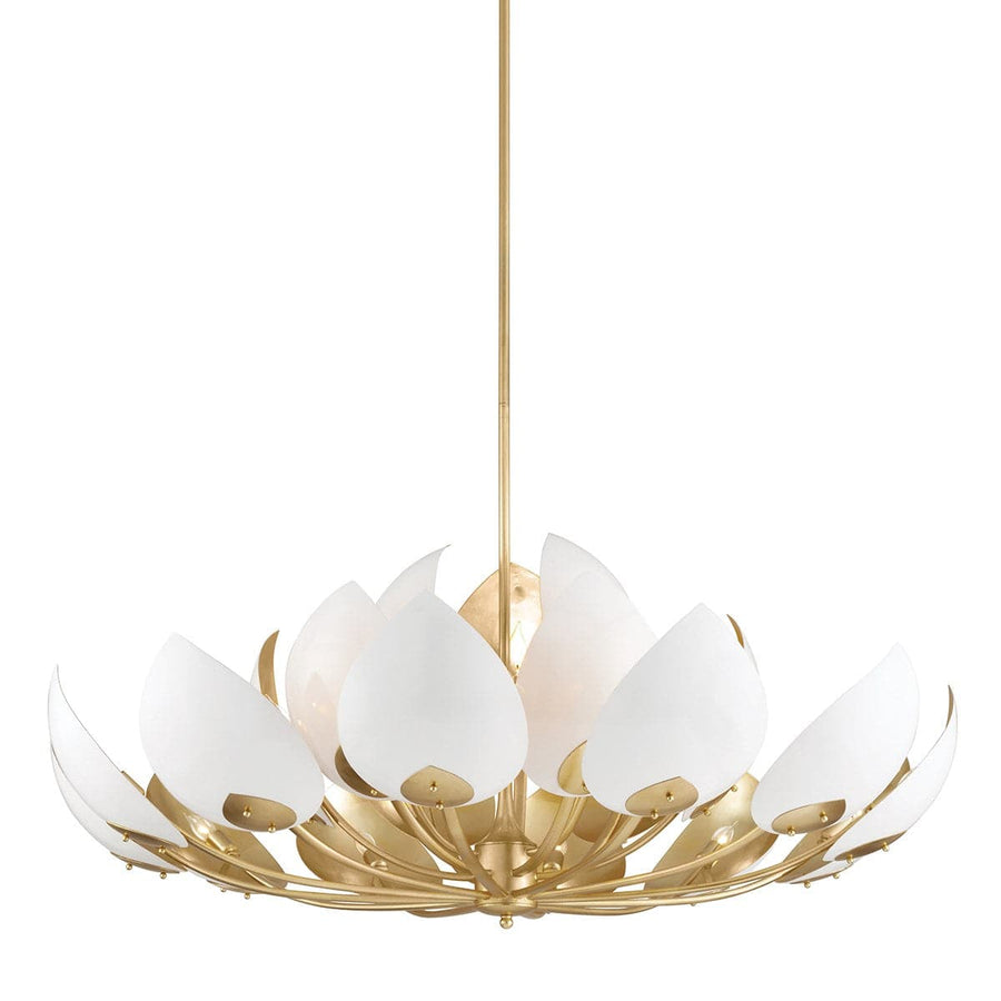 Lotus Gold Leaf 21X Lamps Chandelier-Hudson Valley-HVL-5754-GL/WH-ChandeliersWhite-2-France and Son