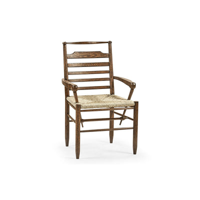 Ladder Back Country Arm Chair with a Rush Seat-Jonathan Charles-JCHARLES-494218-AC-TDO-Dining ChairsDark Oak-6-France and Son