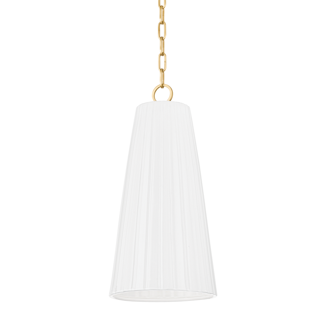 Treman 1 Light Pendant Aged Brass/Ceramic Gloss White-Hudson Valley-HVL-1617-AGB/CGW-Pendants-1-France and Son