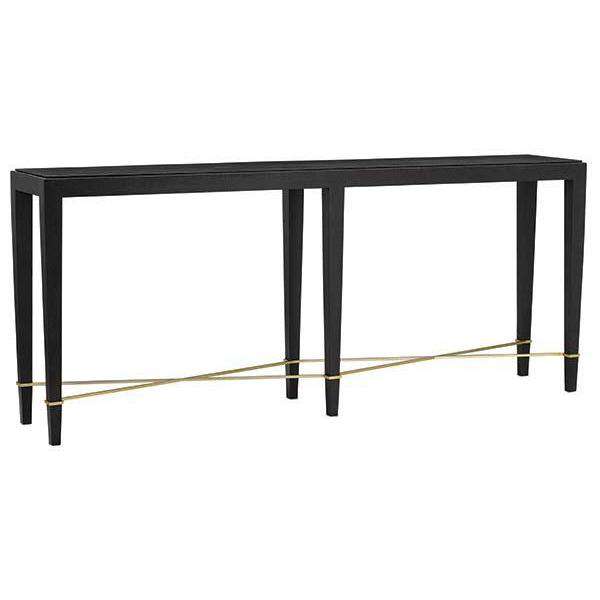 Verona Console Table-Currey-CURY-3000-0097-Console TablesBlack Lacquered Linen/Champagne-1-France and Son