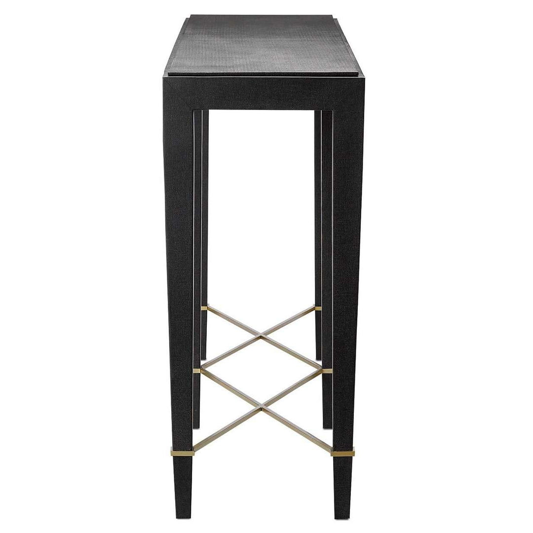 Verona Console Table-Currey-CURY-3000-0097-Console TablesBlack Lacquered Linen/Champagne-4-France and Son
