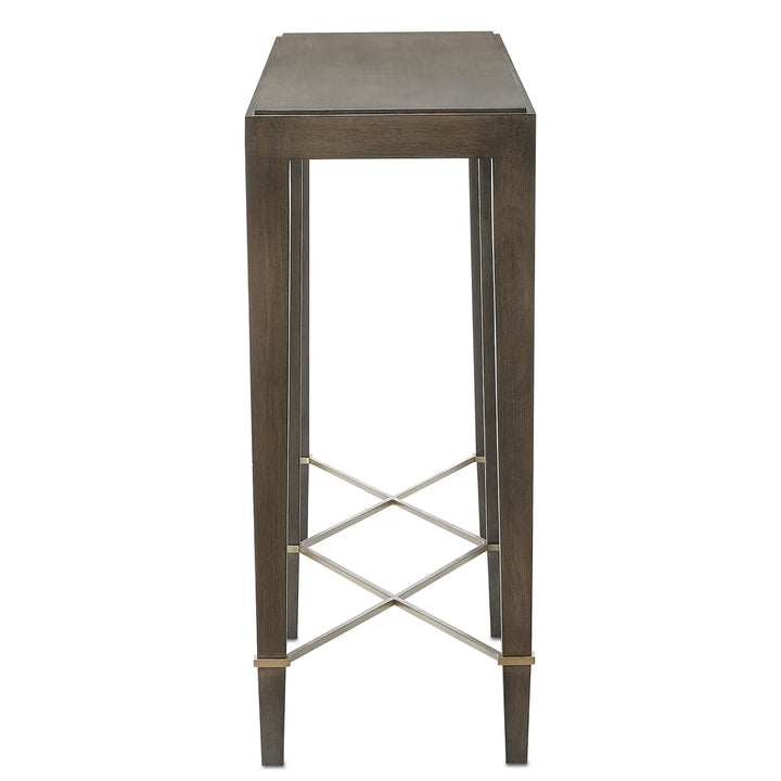 Verona Console Table-Currey-CURY-3000-0097-Console TablesBlack Lacquered Linen/Champagne-6-France and Son