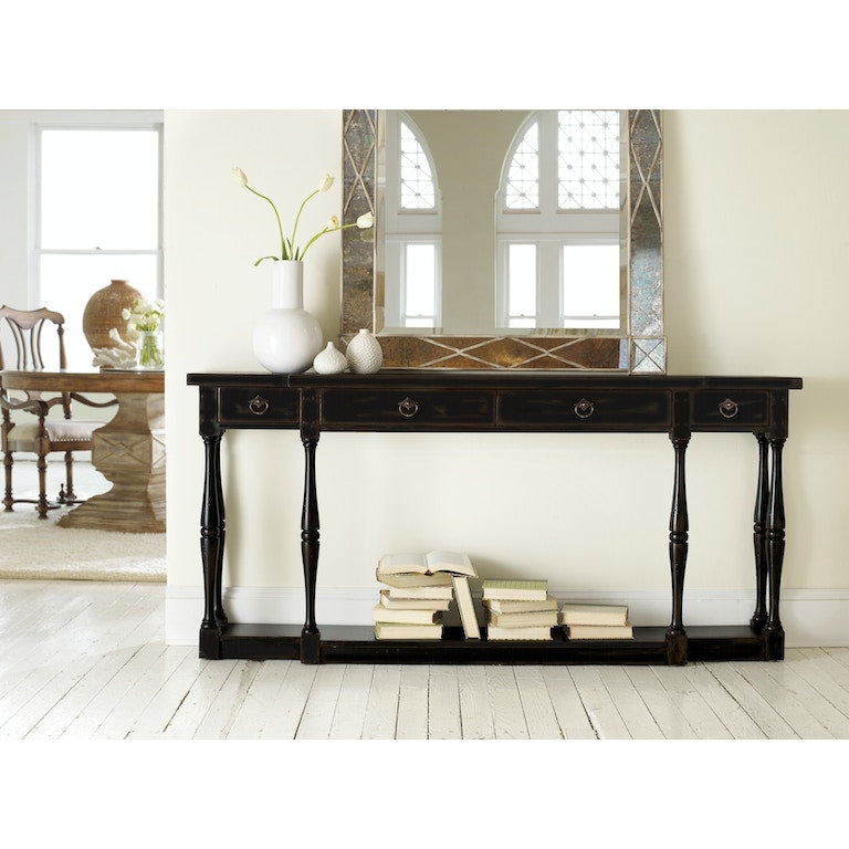 Sanctuary Four-Drawer Thin Console-Hooker-HOOKER-3005-85001-Console TablesEbony-4-France and Son