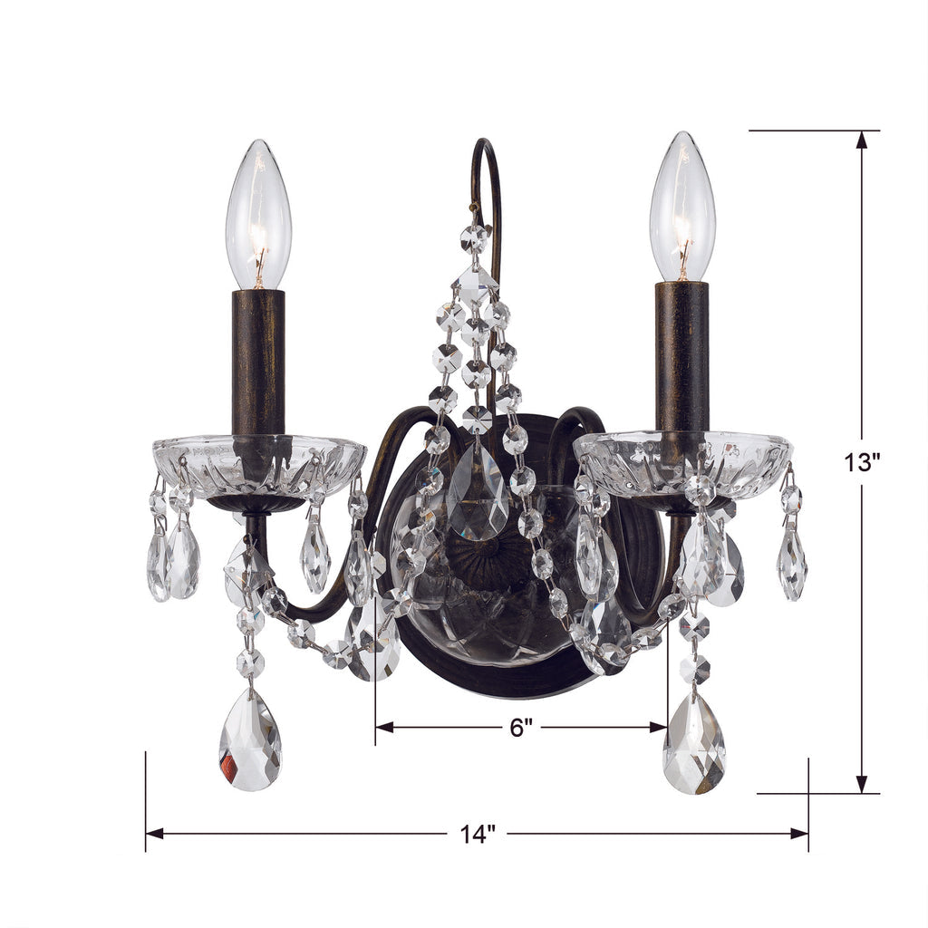 Butler 2 Light Clear Crystal Sconce-Crystorama Lighting Company-CRYSTO-3022-EB-CL-MWP-Wall Lighting-2-France and Son
