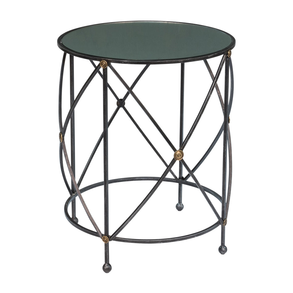 Drum & Fife Lamp Table-SARREID-SARREID-30259-Side TablesMirror Top-2-France and Son
