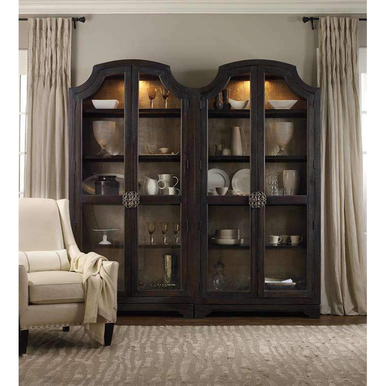 Sanctuary Glass Bunching Curio-Ebony Antiqued Oak-Hooker-HOOKER-3031-50001-Bookcases & Cabinets-2-France and Son