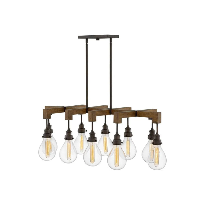 Denton Large Ten Light Linear-Hinkley Lighting-HINKLEY-3269IN-ChandeliersIndustrial Iron with Vintage Walnut-2-France and Son