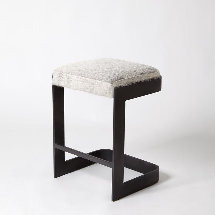 Regan Low Bar Stool-Global Views-GVSA-7.91215-Bar StoolsSmall-Grey Hair-on-Hide-Graphite-3-France and Son