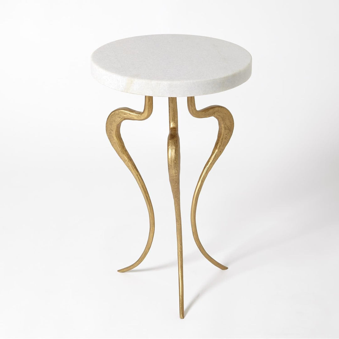 Silhouette Accent Table-Global Views-GVSA-7.91036-Side TablesAntique Gold - White Honed Marble Top-1-France and Son