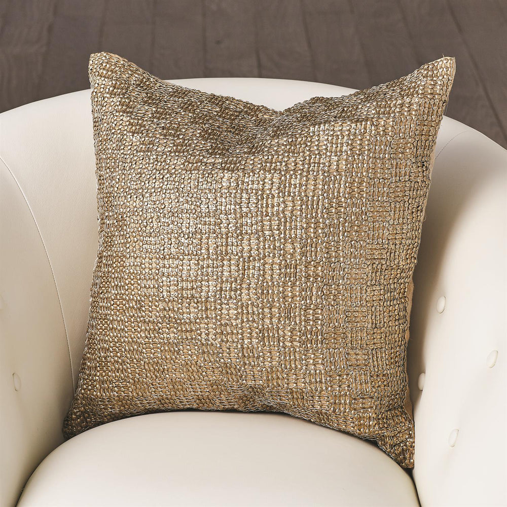 Beaded Basketweave Pillow - Antique Gold-Global Views-GVSA-AS7.90039-Pillows-2-France and Son