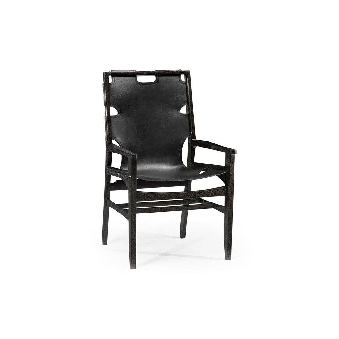 Casual Mid-cent Slung Leather Arm Chair-Jonathan Charles-JCHARLES-495097-AC-MAO-Dining Chairs-1-France and Son