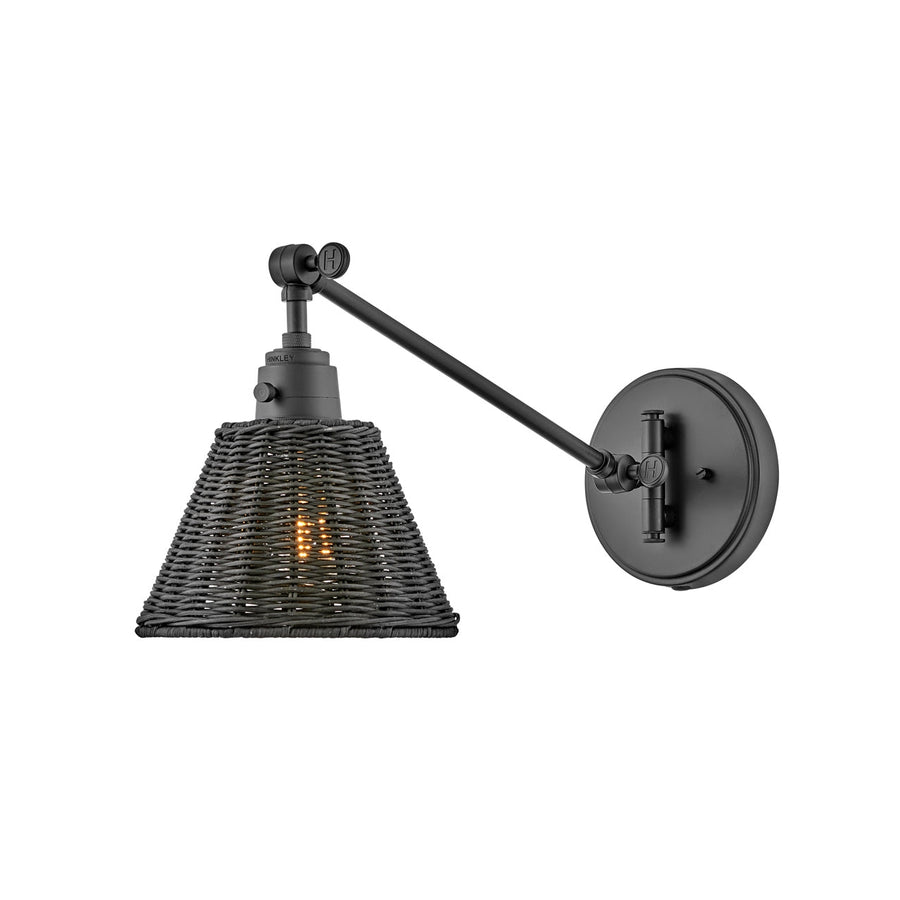 Sconce Arti - Small Single Light Sconce-Hinkley Lighting-HINKLEY-3690BK-BKT-Wall SconcesBlack with Black Natural Rattan Shade-1-France and Son