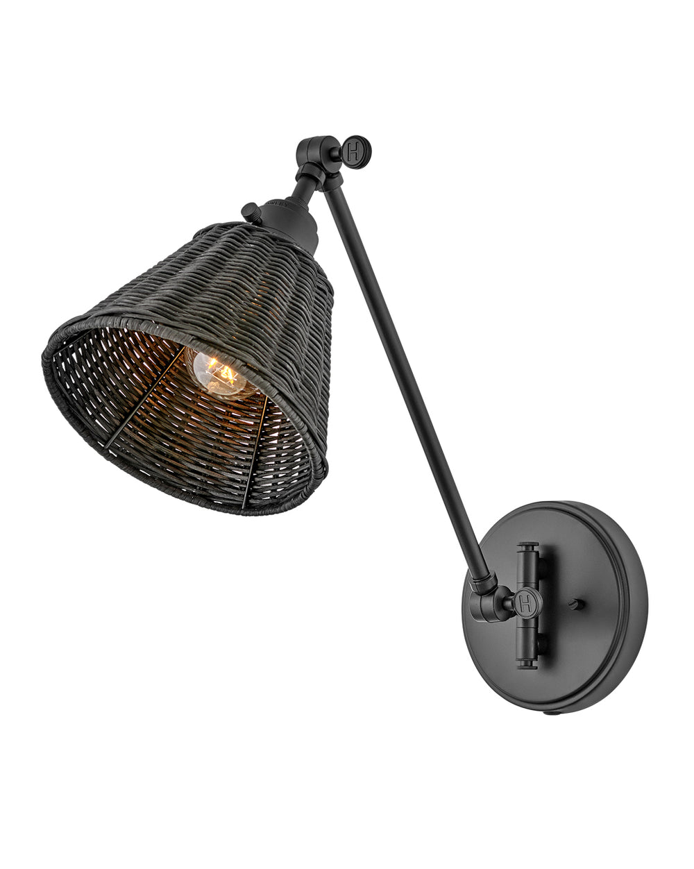Sconce Arti - Small Single Light Sconce-Hinkley Lighting-HINKLEY-3690BK-BKT-Wall SconcesBlack with Black Natural Rattan Shade-2-France and Son