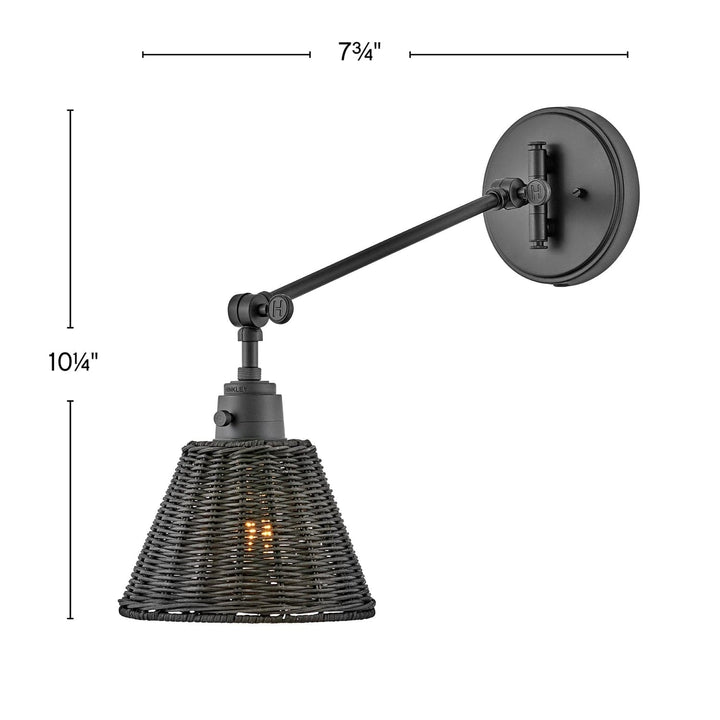 Sconce Arti - Small Single Light Sconce-Hinkley Lighting-HINKLEY-3690BK-BKT-Wall SconcesBlack with Black Natural Rattan Shade-3-France and Son
