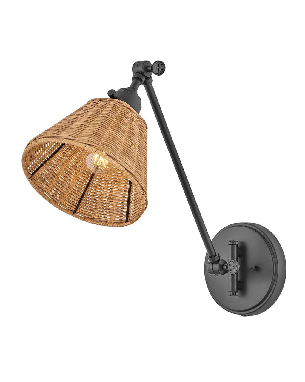 Sconce Arti - Small Single Light Sconce-Hinkley Lighting-HINKLEY-3690BK-BKT-Wall SconcesBlack with Black Natural Rattan Shade-5-France and Son