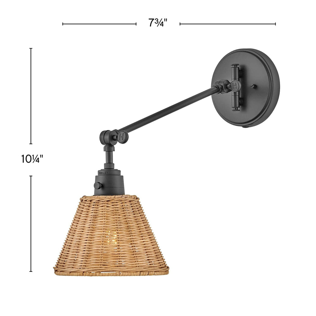 Sconce Arti - Small Single Light Sconce-Hinkley Lighting-HINKLEY-3690BK-BKT-Wall SconcesBlack with Black Natural Rattan Shade-6-France and Son