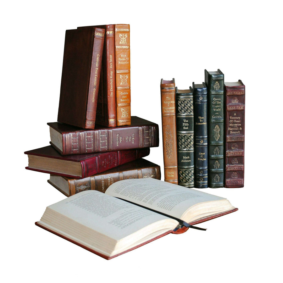 Assorted Rebound Leather Books [Set of 12]-SARREID-SARREID-17651-Books-1-France and Son
