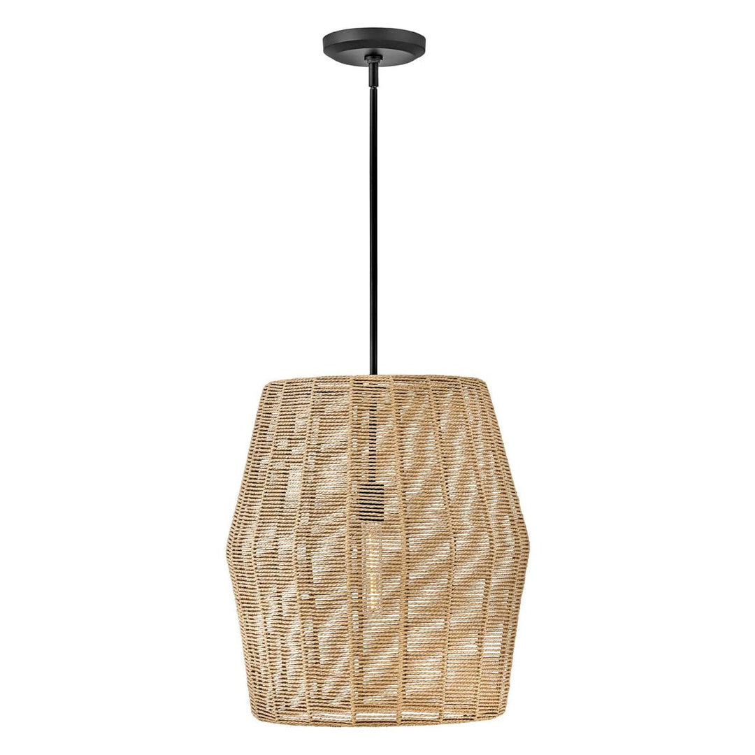 Luca Large Convertible Pendant-Hinkley Lighting-HINKLEY-40387BLK-CML-PendantsBlack with Camel Rattan shade-2-France and Son