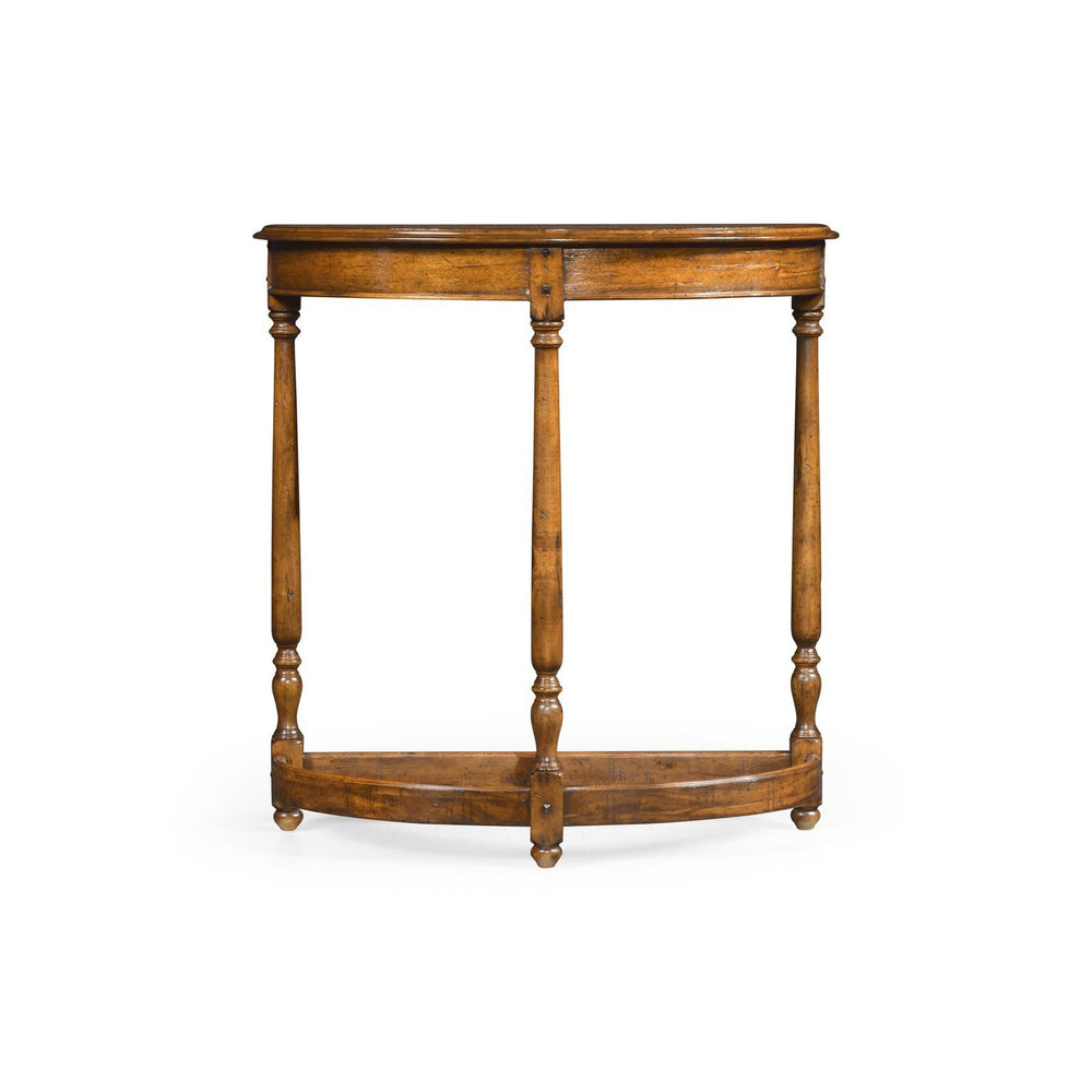 Country Walnut Demilune Console Table-Jonathan Charles-JCHARLES-491162-CFW-Console Tables-2-France and Son