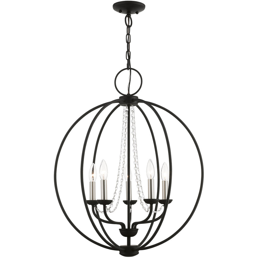Arabella 5 Light Candles Chandelier Ceiling Light, Globe-Livex Lighting-LIVEX-40915-04-ChandeliersBlack with Brushed Nickel Finish Candles-1-France and Son