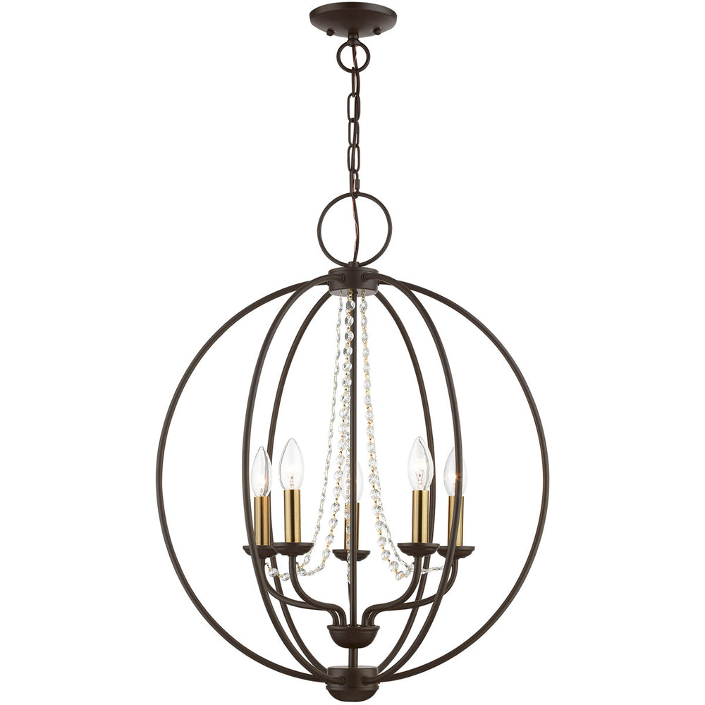 Arabella 5 Light Candles Chandelier Ceiling Light, Globe-Livex Lighting-LIVEX-40915-07-ChandeliersBronze with Antique Brass Finish Candles-2-France and Son