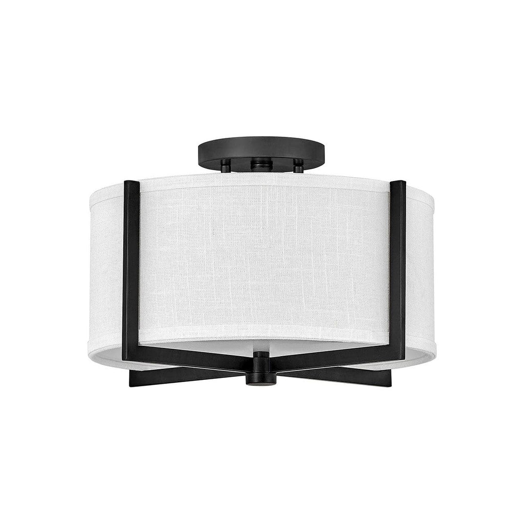 Foyer Axis - Small Semi-Flush Mount-Hinkley Lighting-HINKLEY-41706BK-Flush MountsBlack/Off White Linen-4-France and Son