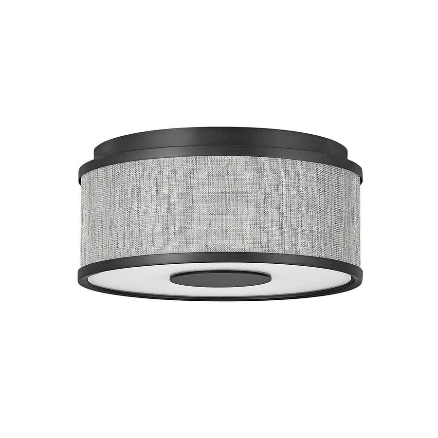 Foyer Halo Heathered Gray - Small Flush Mount-Hinkley Lighting-HINKLEY-42005BK-Flush MountsBlack/Heathered Gray Linen-1-France and Son