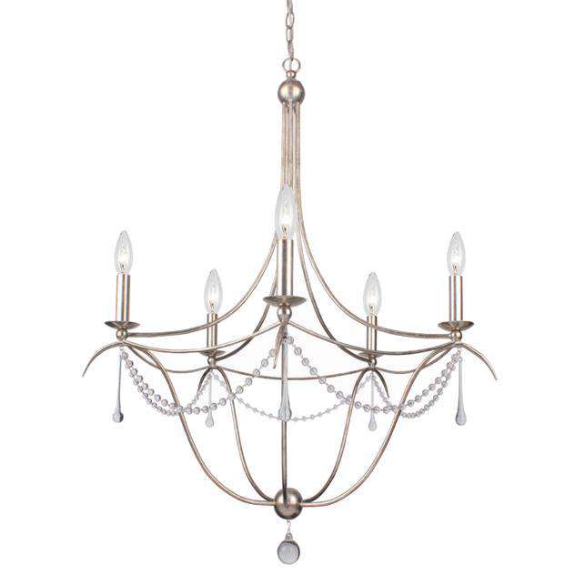 Metro 5 Light Crystal Beads Silver Chandelier II-Crystorama Lighting Company-CRYSTO-425-SA-Chandeliers-1-France and Son