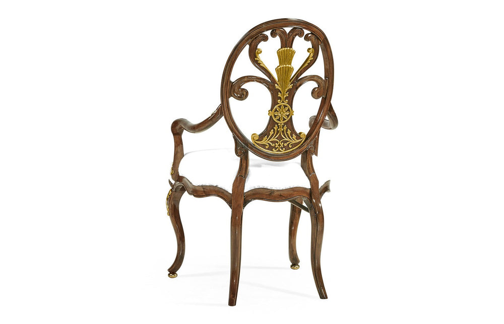 Sheraton Style Burl Walnut Oval Back Arm Chair-Jonathan Charles-JCHARLES-000722-AV-Dining Chairs-2-France and Son