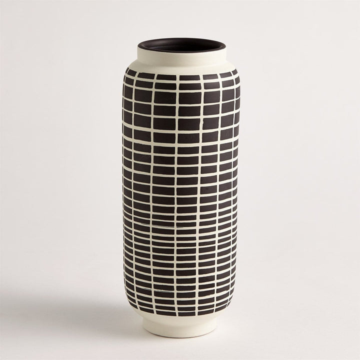 Graphic Gourd Vase - Black/White-Global Views-GVSA-3.31596-VasesGraphic Grid Cylinder Vase-3-France and Son