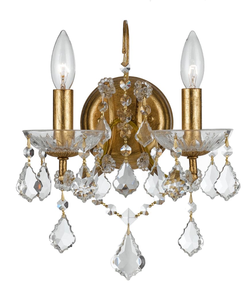 Filmore 2 Light Clear Crystal Sconce Antique Gold-Crystorama Lighting Company-CRYSTO-4452-GA-CL-MWP-Wall Lighting-3-France and Son