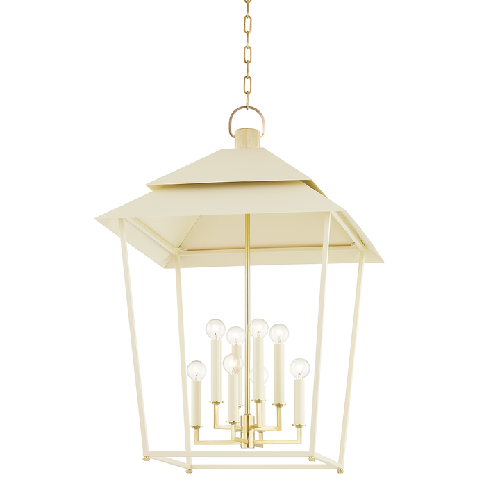 Natick 8 Light Lantern-Hudson Valley-HVL-5138-AGB/SSD-Outdoor Post LanternsAged Brass-2-France and Son