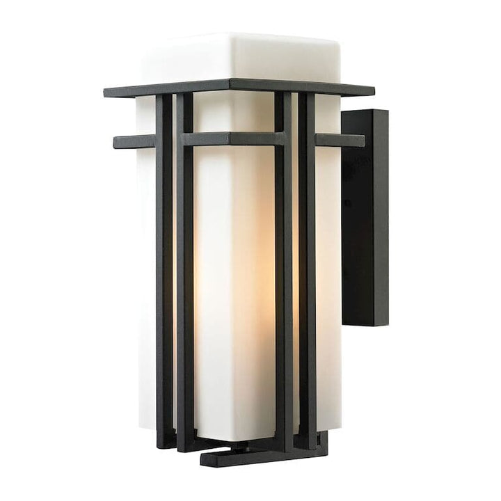 Croftwell 17'' High 1 - Light Outdoor Sconce-Elk Home-ELK-45087/1-Outdoor Wall SconcesTextured Matte Black-White Glass-Non LED-3-France and Son
