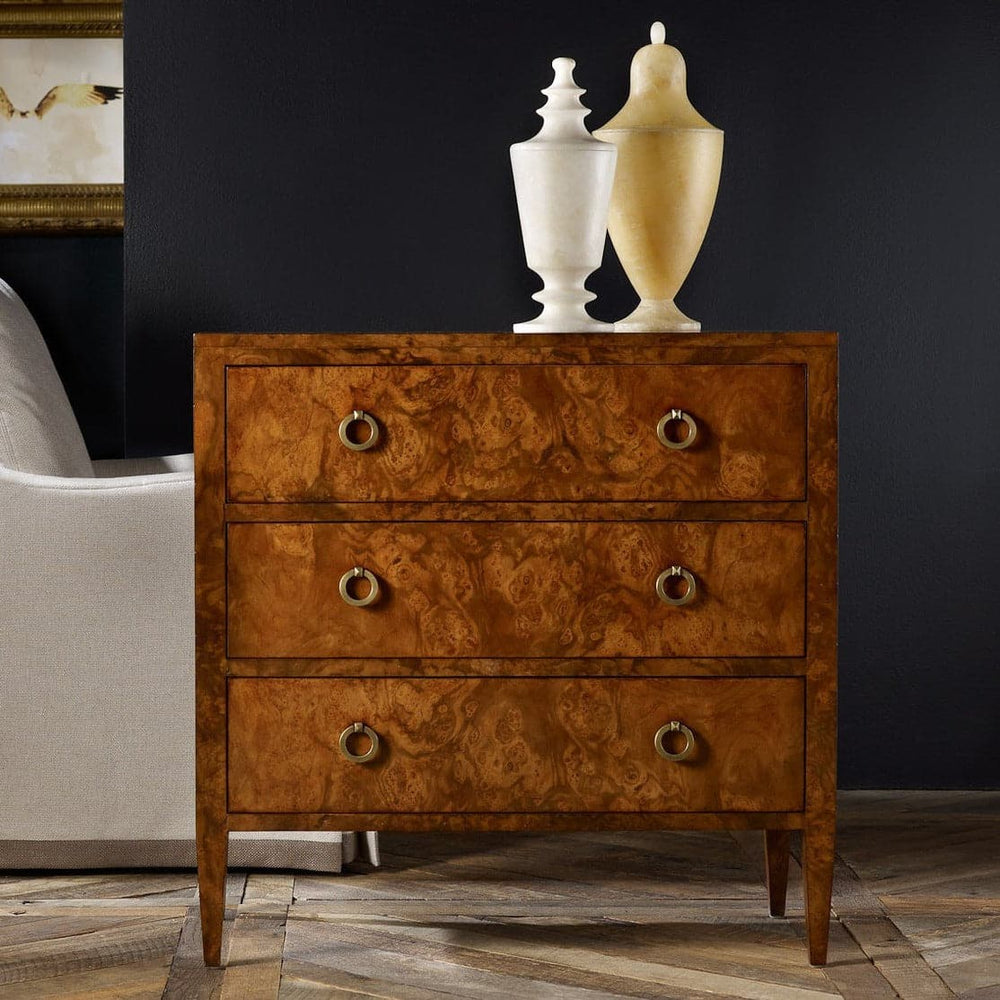 Three Drawer Chest On Legs-Modern History-MODERN-MH495F01-DressersWalnut Burl Veneer-2-France and Son